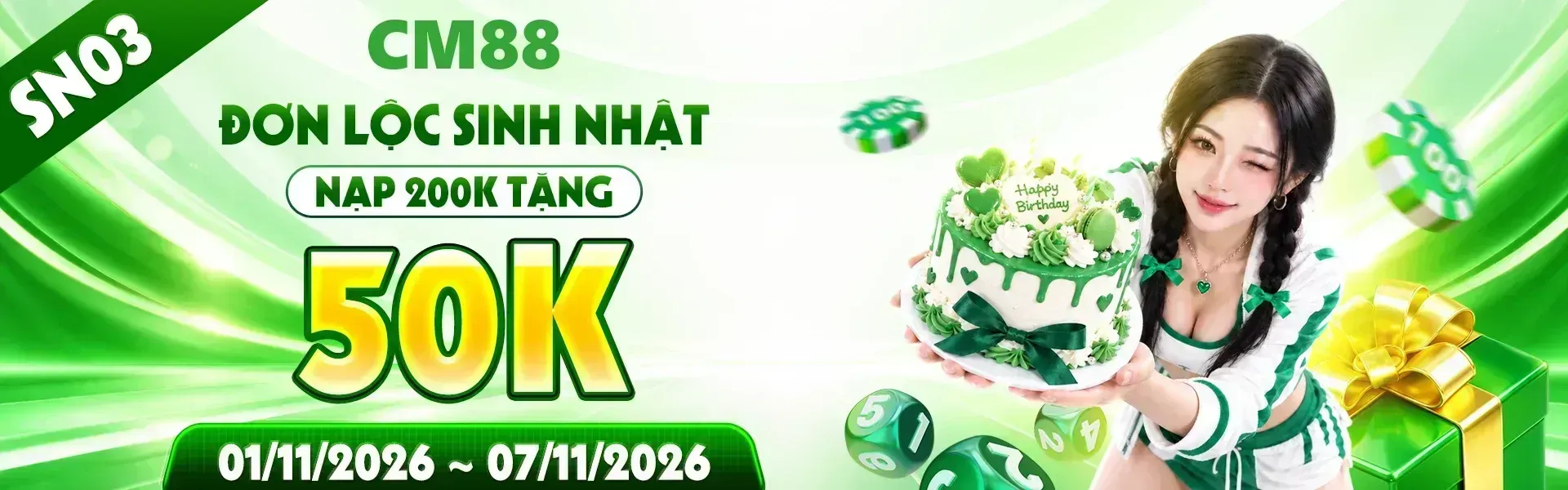 1. CM88 tưng bừng kỷ niệm sinh nhật với hàng ngàn quà tặng dành riêng cho hội viên. Nhanh tay đăng ký tài khoản để khám phá chương trình đặc biệt.